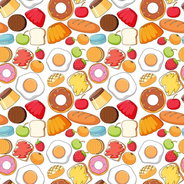 Nahtloses Hintergrunddesign Mit Essens Und Dessertillustration — Stockvektor