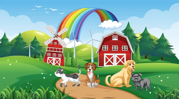 Çiftlik Illüstrasyonunda Farklı Evcil Hayvanlar — Stok Vektör