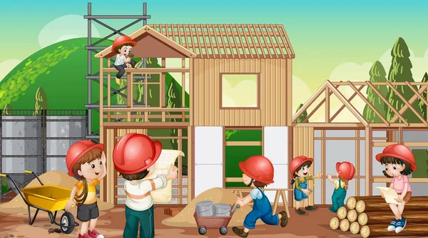 İnşaat şantiyesi ve işçi illüstrasyonu