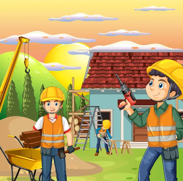 İşçi illüstrasyonlu inşaat alanı