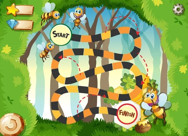 森林图解中蜜蜂的游戏设计 — 图库矢量图片
