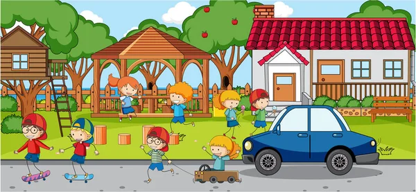 Çizgi film çizimleri olan açık hava sahnesi