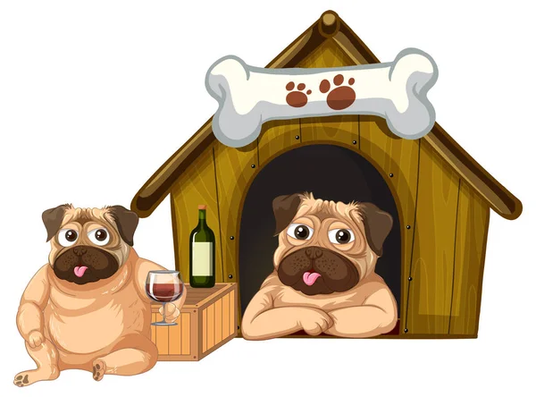 Zeichentrickmops Und Hundehaus Illustration — Stockvektor