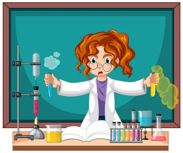 Kémikus Kísérlet Táblás Illusztrációval — Stock Vector