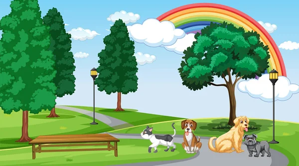Set Van Verschillende Huisdieren Natuurpark Illustratie — Stockvector