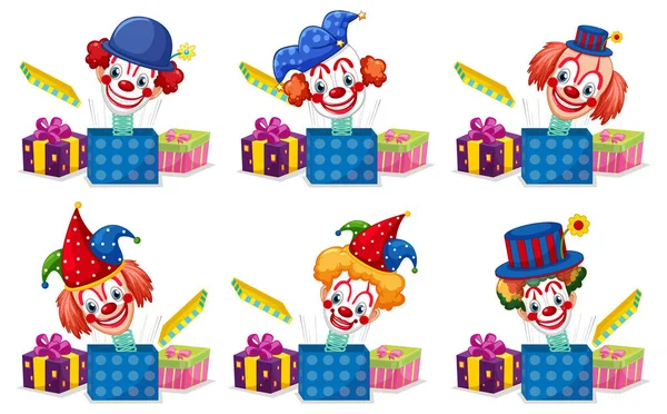 Set Clown Jack Box Toy Illustration — Stock Vector