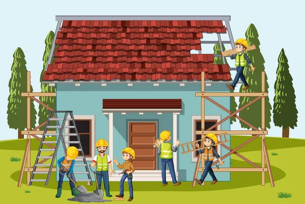 İşçi illüstrasyonlu inşaat alanı