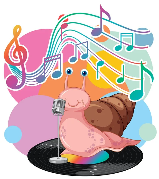带音乐旋律符号的歌手蜗牛卡通画 — 图库矢量图片