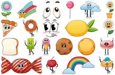 Beyaz arkaplanda klasik yemek karikatürü olan yüz ifadesi.