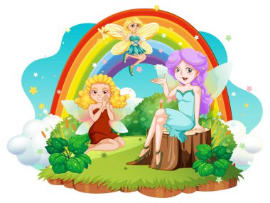 Güzel perilerin resimleriyle izole edilmiş muhteşem ormanlar.