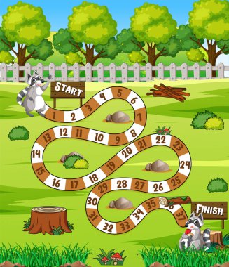 Bir rakun tahta oyunları resimleme şablonu