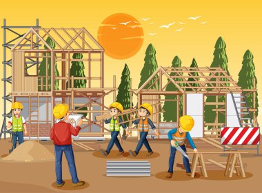 İşçi illüstrasyonlu inşaat alanı