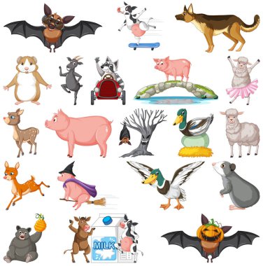 Bir grup farklı hayvan çizimi.