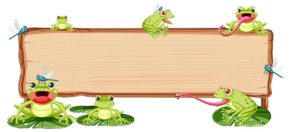 Blank Wooden Signboard Frogs Illustration — Stock Vector