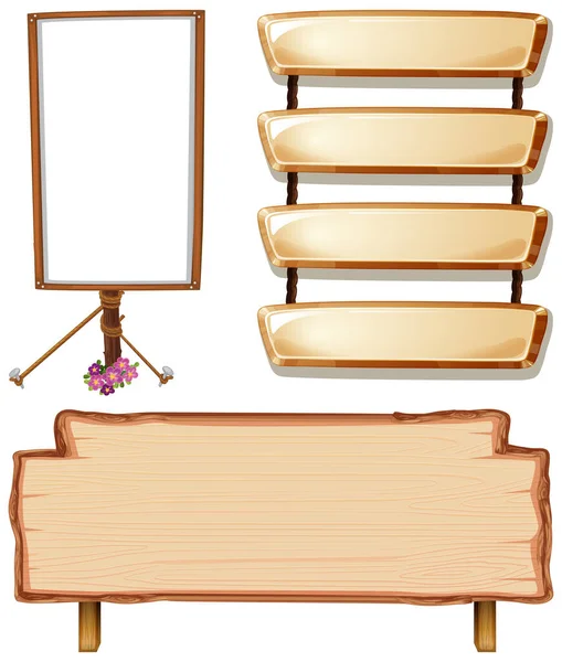 Set Wooden Sign Banner Illustration — Stock Vector