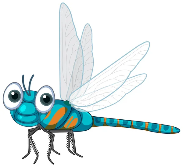 Cartoon Dragonfly Isolated White Background Illustration — Stock Vector