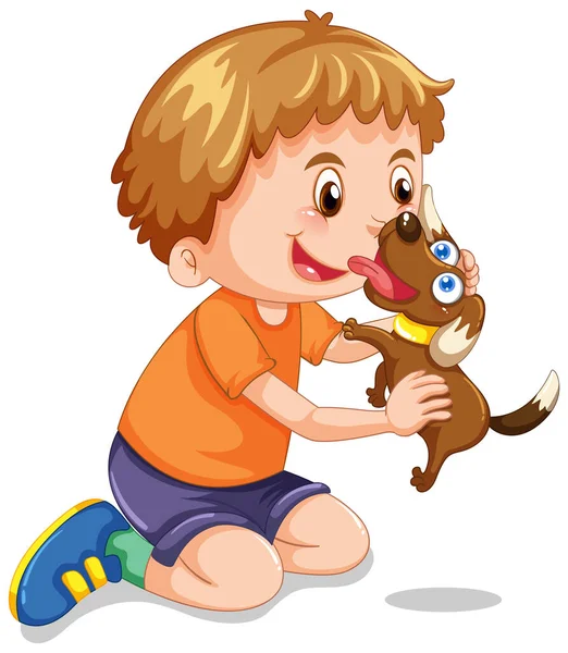 犬のイラストで遊んでいる男の子 — ストックベクタ
