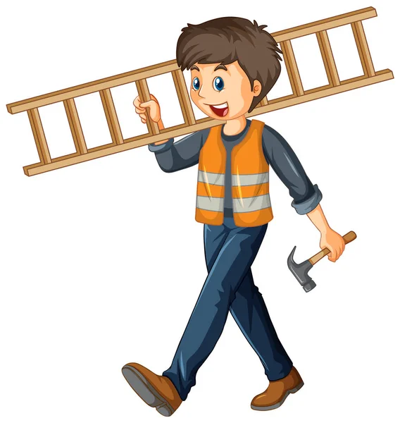 Construction Worker Holding Ladder Illustration — Stock Vector
