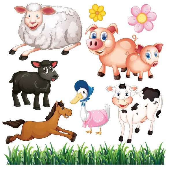 Carino Animali Cartone Animato Impostato Sfondo Bianco Illustrazione — Vettoriale Stock