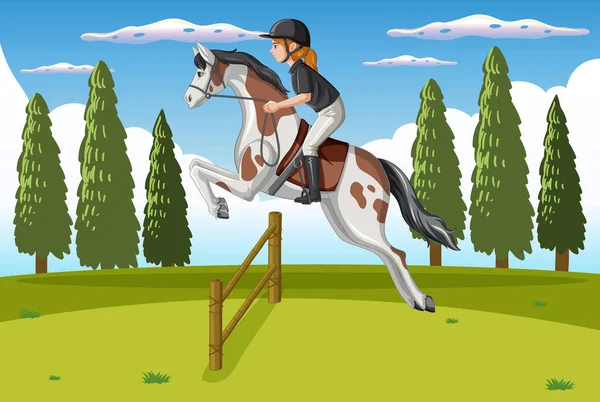 Scène Équitation Avec Jockey Illustration Cheval — Image vectorielle