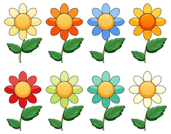Blommor Med Olika Färger Illustration — Stock vektor