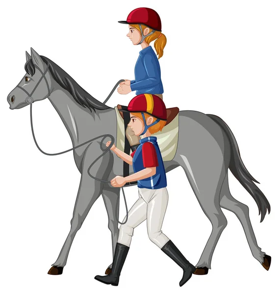 Deporte Ecuestre Con Chica Caballo Ilustración — Vector de stock