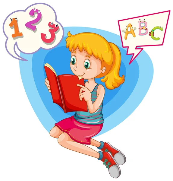 Sprechblase Mit Mädchen Beim Lesen Von Buch Illustrationen — Stockvektor