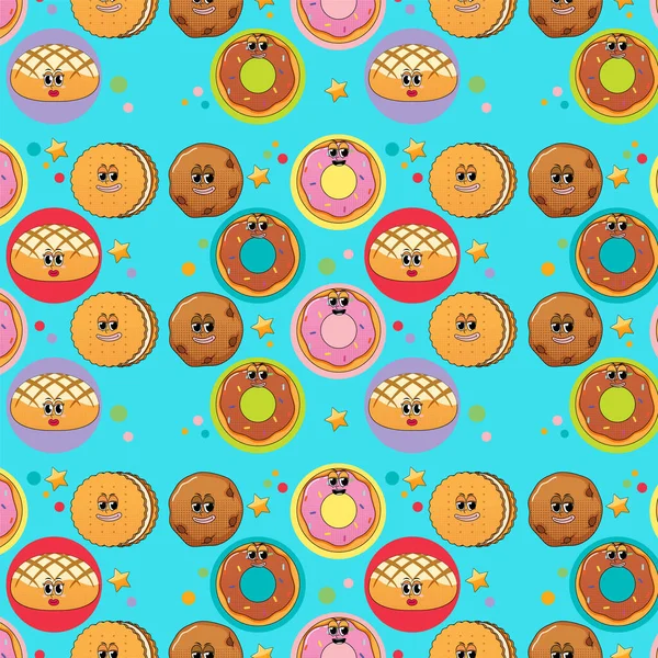 Nahtloser Hintergrund Mit Keksen Und Donuts Illustration — Stockvektor