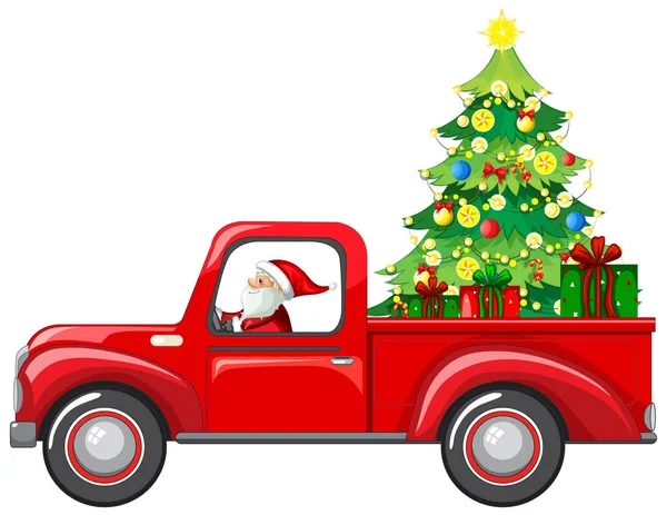 Noel Baba Noel Hediyelerini Dağıtmak Için Araba Sürüyor — Stok Vektör