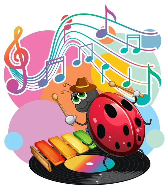 Ladybug Cartoon Music Melody Symbols Illustration — Stock Vector