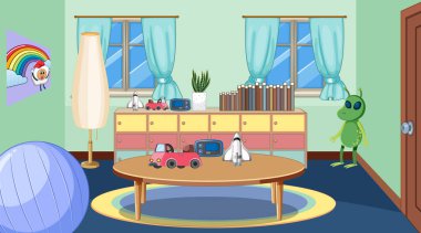 Oyuncak ve tablo resimli boş oda