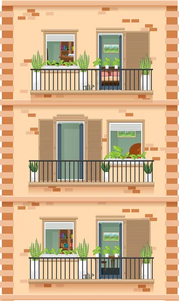 Edificio Apartamentos Con Ventanas Ilustración — Vector de stock