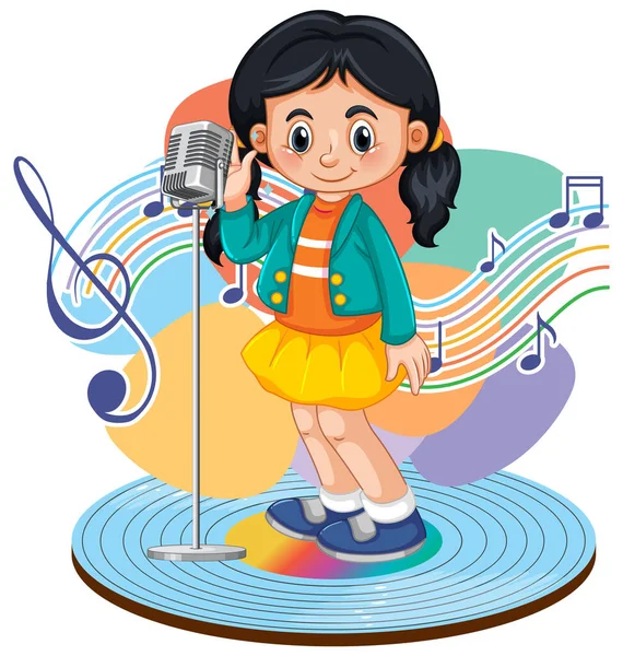 Singer Girl Cartoon Music Melody Symbols Illustration — Stock Vector