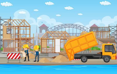 İnşaat alanı ve işçilerin çizimleri