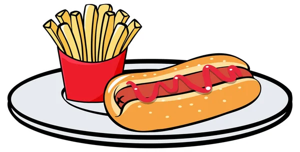 Assiette Hot Dog Frenchfries Illustration — Image vectorielle