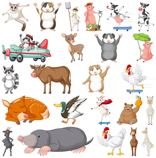 Conjunto Diferentes Crianças Animais Ilustração — Vetor de Stock