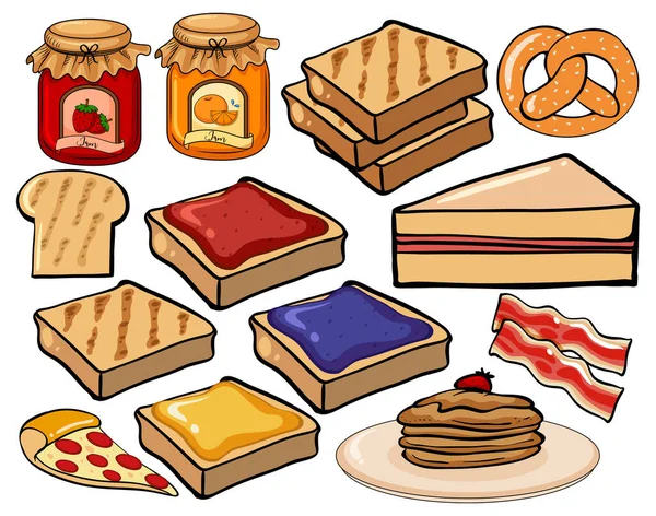 带有面包和果酱插图的食物 — 图库矢量图片