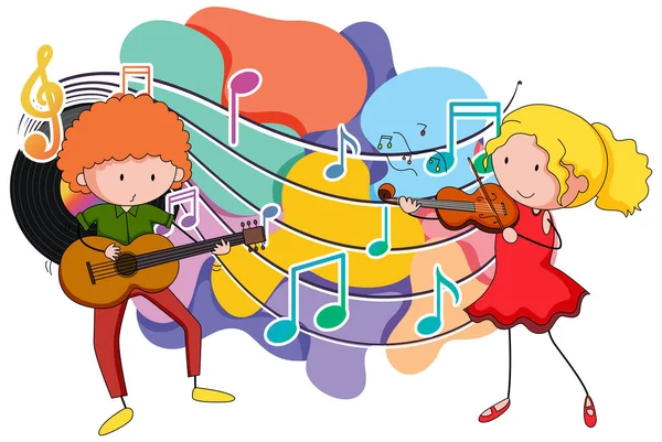 Dibujos Animados Músicos Con Música Melodía Símbolos Ilustración — Vector de stock