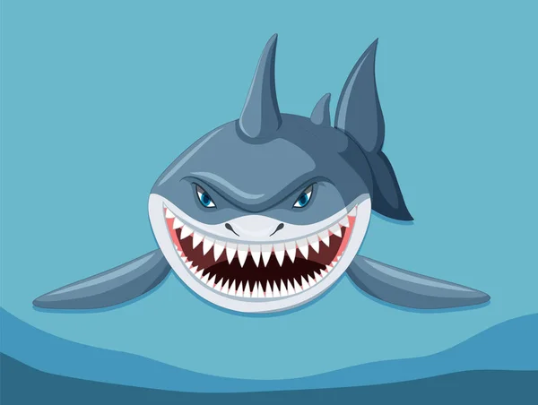 Ilustração Dos Desenhos Animados Tubarão Branco Grande — Vetor de Stock