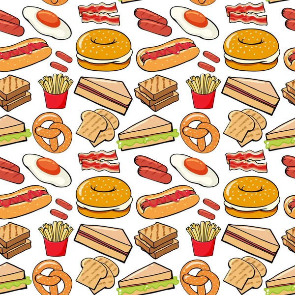 Diseño Fondo Sin Costuras Con Diferentes Ilustraciones Alimentos — Archivo Imágenes Vectoriales