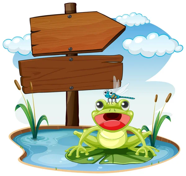 Sign Board Frog White Background Illustration — Stock Vector