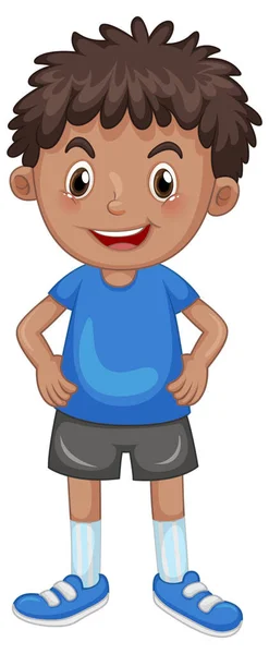 Niño Pequeño Con Camisa Azul Ilustración — Vector de stock