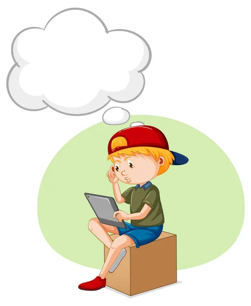 Enfant Jouant Ipad Avec Illustration Bulle Parole — Image vectorielle