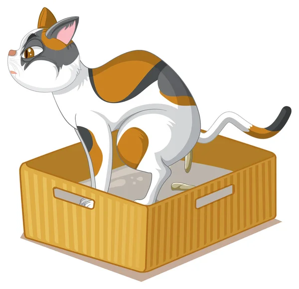 卡通猫在沙盒图解上拉屎 — 图库矢量图片
