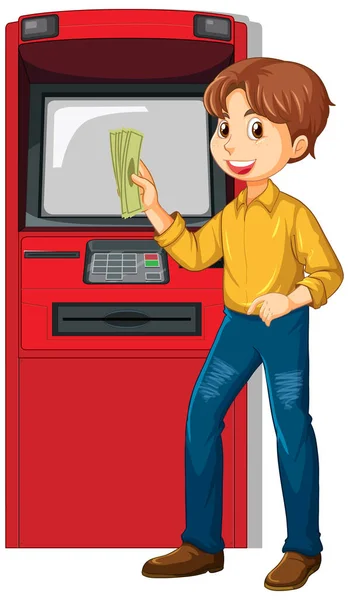 Hombre Retira Dinero Ilustración Del Cajero Automático — Archivo Imágenes Vectoriales