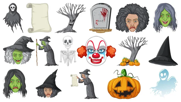 Halloween Set Děsivé Příšery Ilustrace — Stockový vektor