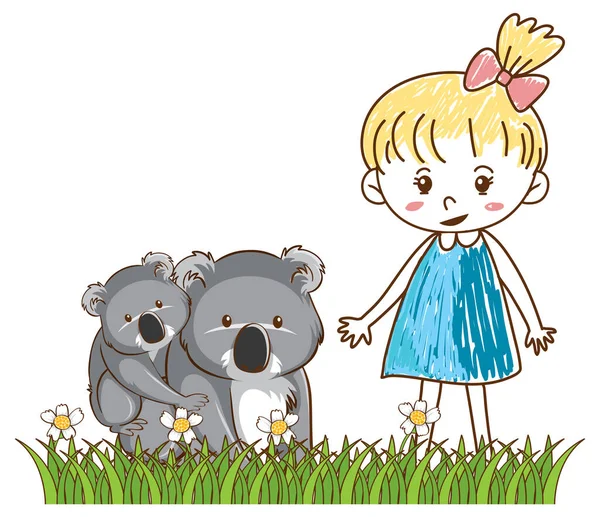 Dziewczynka Koala Ogrodzie Ilustracja — Wektor stockowy