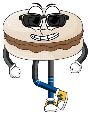 Beyaz arkaplan illüstrasyonunda güneş gözlüğü takan Macaron