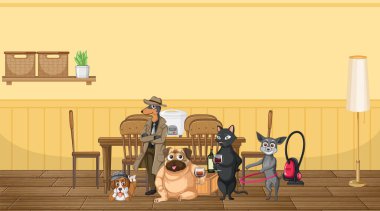 Mutfak resimlerinde farklı evcil hayvanlar var.