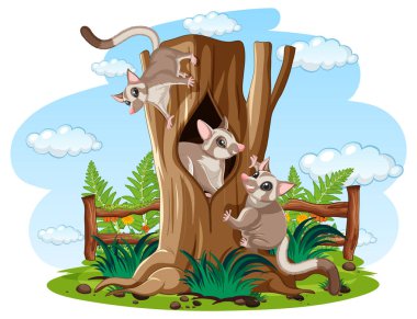 Üç şeker planörü ahşap resimlere tırmanıyor